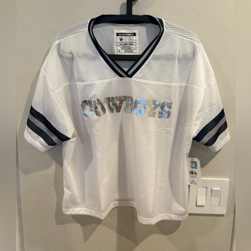 Lauren James Dallas Cowboys Women's Crop Top White Mesh Football Jersey Size XL - Picture 2 of 11